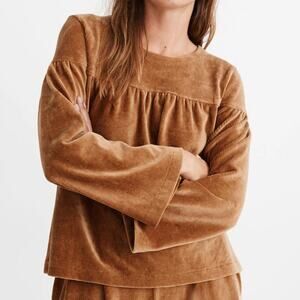 Madewell Texture & Thread Corduroy Swing Top XS Mustard Bell Sleeve Mockneck
